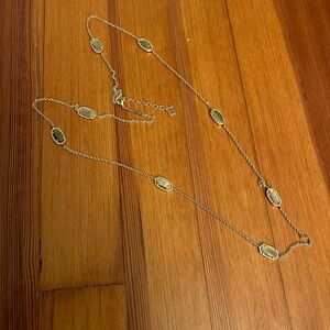 Kendra Scott Long Station Necklace in Silver & Green
